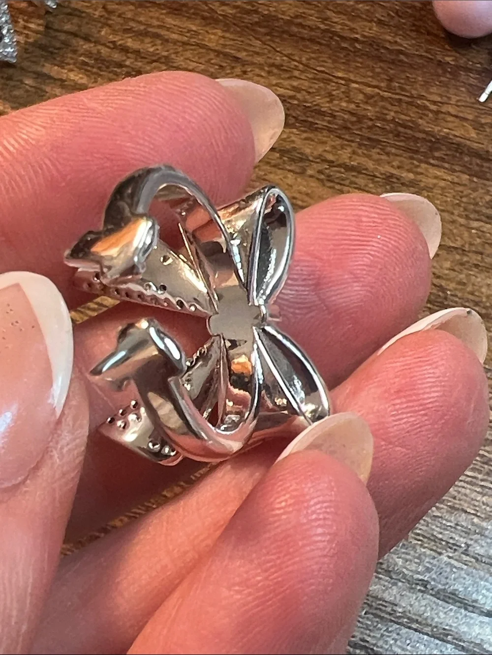 Crystal Bow Statement Ring in Silver with Black Accents size 7